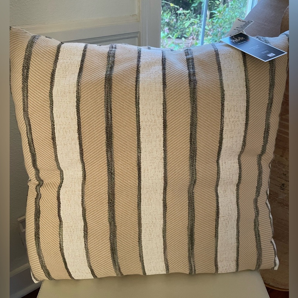 Piu Belle Portugal-Square Accent Pillow Tan, Grey, Ivory Stripes 24x24” NWT
